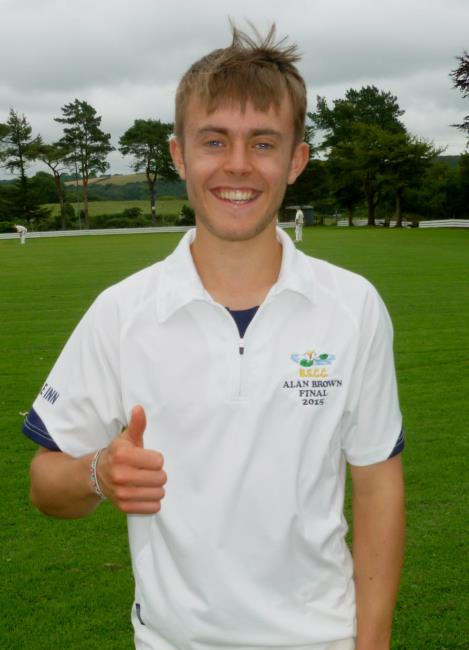  Stackpoles Marcus Adie gives the thumds up at his 5 for 22 haul at Llangwm
