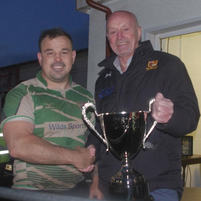 Whitland celebrate Pembrokeshire KO Cup glory Skipper and man of match Marc Jones receives the cup