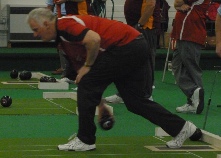 Veteran bowler Martin Davies shows he can still bowl a mean wood