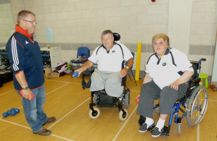 Mike Thomas with John and Angela on the boccia