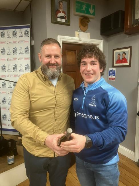 Narberth man of the match Adam Williams with sponsor Darren Phillips (Steve Thomas)