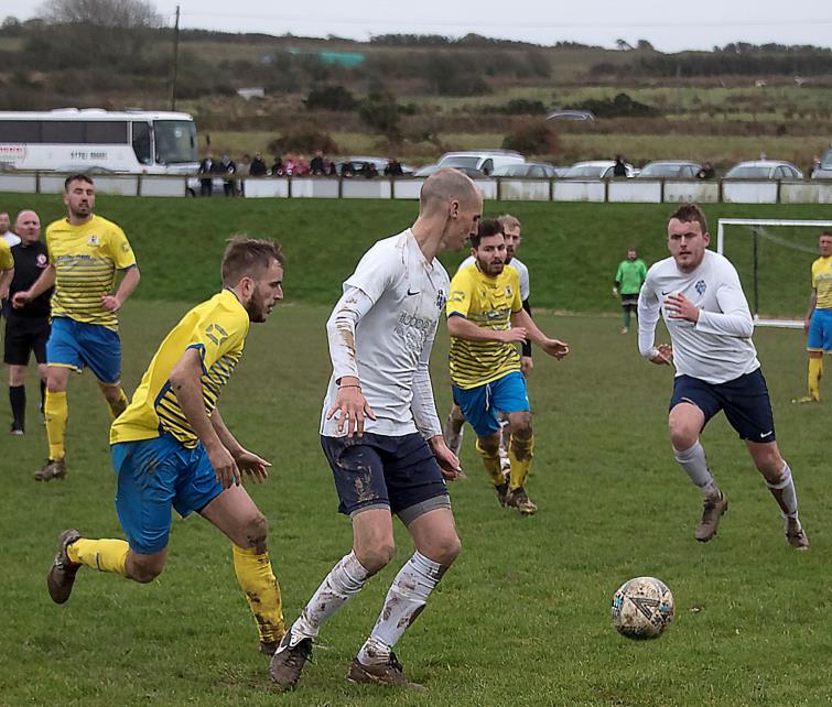 Niall Kinsella and Steve Lewis combine for Fishguard Sports. Picture by Johnny Morris