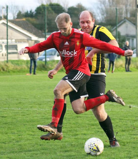 Sam Christopher scored an excellent hat-trick for Carew against Lawrenny. Picture by Susan McKehon