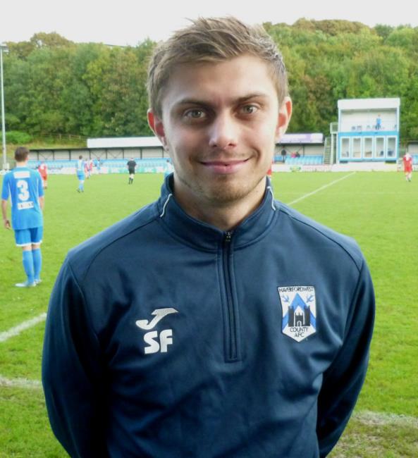 Sam Franklin in goal for Haverfordwest County