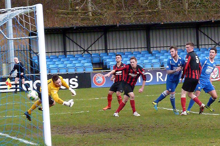 Sam scores with his head for Haverfordwest County