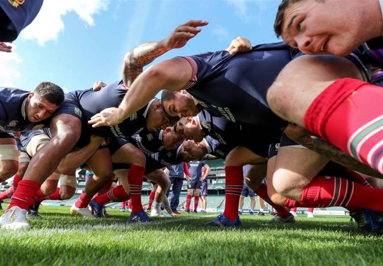The British and Irish packs getting to know each other in a training session in Auckland