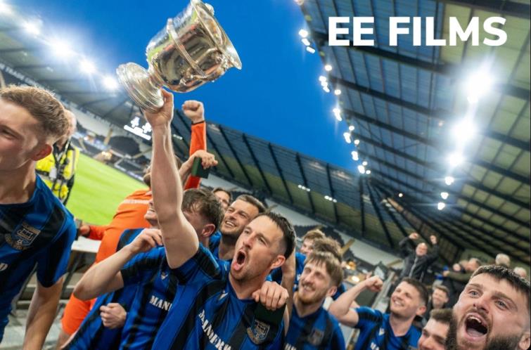 Sheer delight for Hakin captain Ryan Wilson who raises the cup. Picture Ethan Ellis