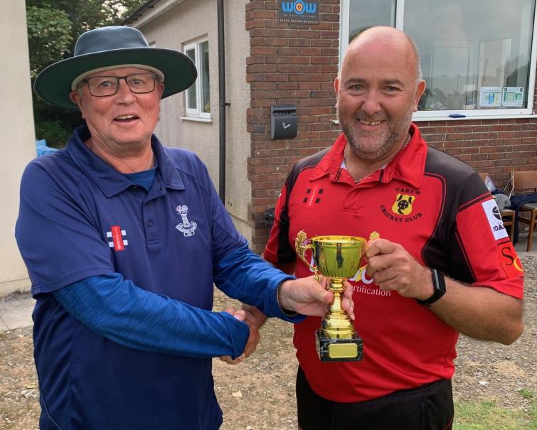 Martin Jones presents the Man of the Match Trophy to Simon Wood