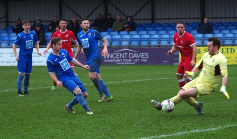 Steffan Williams is denied by Ton Pentre keeper