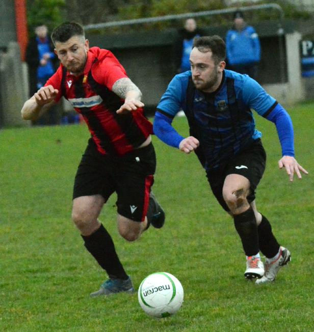 Alfie Stotter fights for possession against Luke Hayward. Picture Gordon Thomas