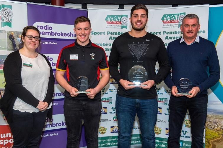 Male Sporting Achievement -  Winner James Tomlinson receives his award from Folly Farms Emma Beynon. The finalists were Gethin Davies (Rugby) and Luke Harries (Golf).