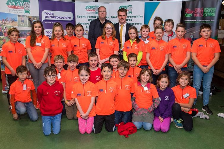 Club of the Year - The award-winners Just Tri Junior Triathlon Club are pictured with David Walker from the Pembrokeshire Youth Service. The finalists were Strength Academy Wales (SAW) and Haverfordwest Seals Swimming Club.