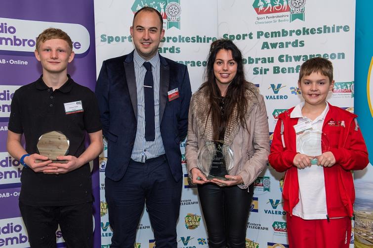 Junior (U16) Disability Sport -  Winner Libi Phillips (Wheelchair rugby) is presented with her award by Tom Rogers of Arriva Trains Wales. The finalists were Leon Davies (Gymnastics) and Antony Triebel (Gymnastics).