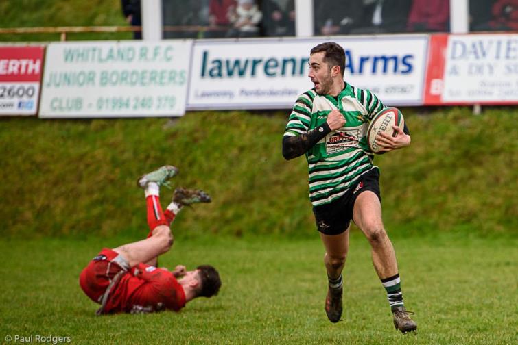 Classy centre Gino Setaro scored a brilliant try hat-trick  for Whitland. Picture by Paul Rodgers