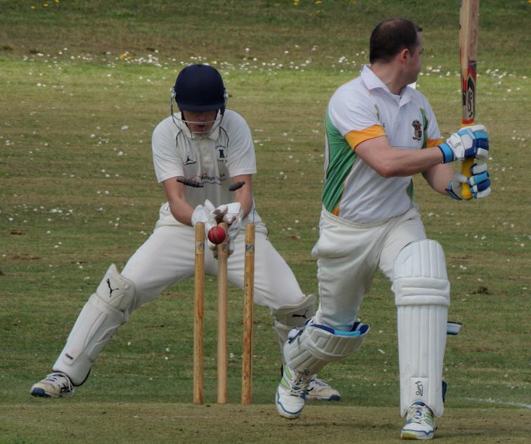 Paul White is clean bowled by Lewis Rhead