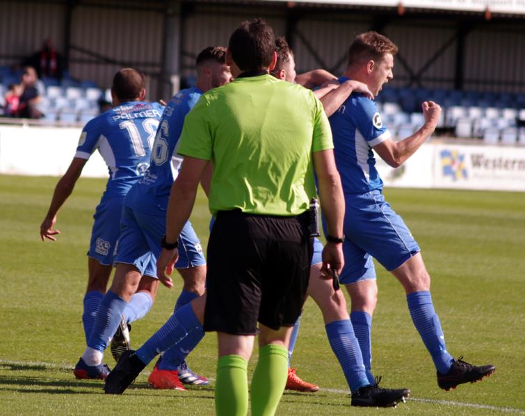County skipper Sean Pemberton celebrates grabbing an equaliser