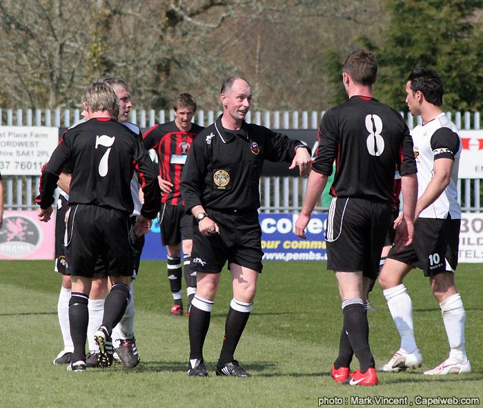 Roy Boswell restoring calm at the Bridge Meadow Stadium