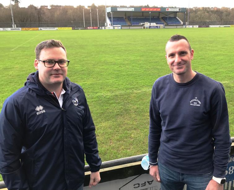 Chairman Rob Edwards with Nicky at the Bridge Meadow Stadium