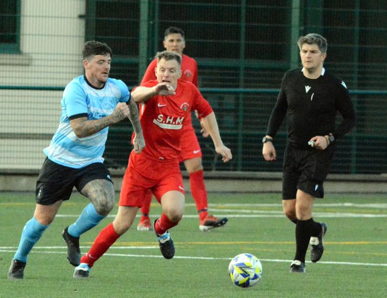 Dai Davies works hard in midfield