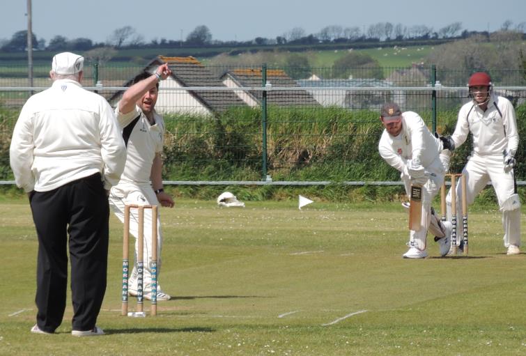 Ross Hardy gains an lbw decision in another five wicket haul for Neyland. Picture by Bill Carne