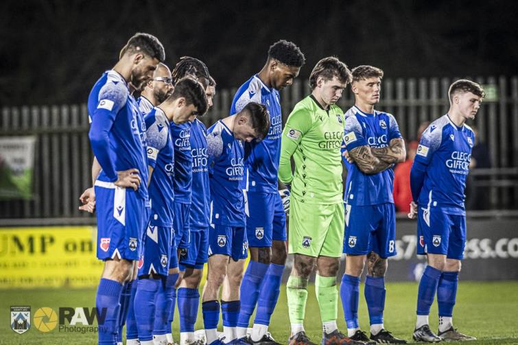 Haverfordwest County line up to remember former Bluebird Eric James at the Ogi Bridge Meadow Stadium