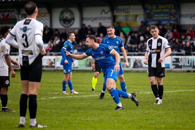 Ricky Watts celebrates opening the scoring for Haverfordwest County