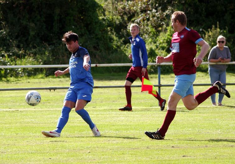 Ryan Griffiths has a shot at goal for Monkton Swifts
