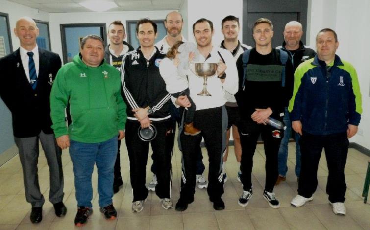 Winners Neyland A with PCCC Chairman Paul Webb, organiser Peter Davies and umpire Neil Croucher