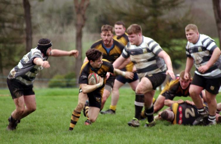 Scrum half Luke Hayman breaks the gainline for Llangwm