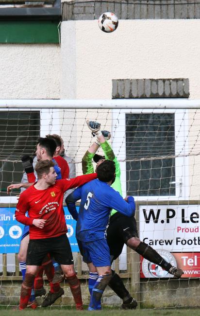 Tom Davies makes a superb save  under pressure. Picture by Brian McKehon