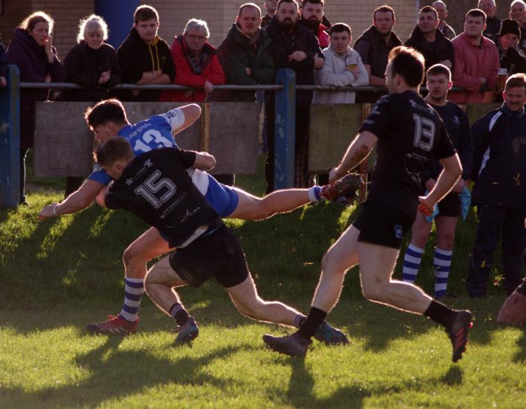 Neyland fullback Tom Hughes brilliant try-saving tackle on Blues winger Liam Manwaring