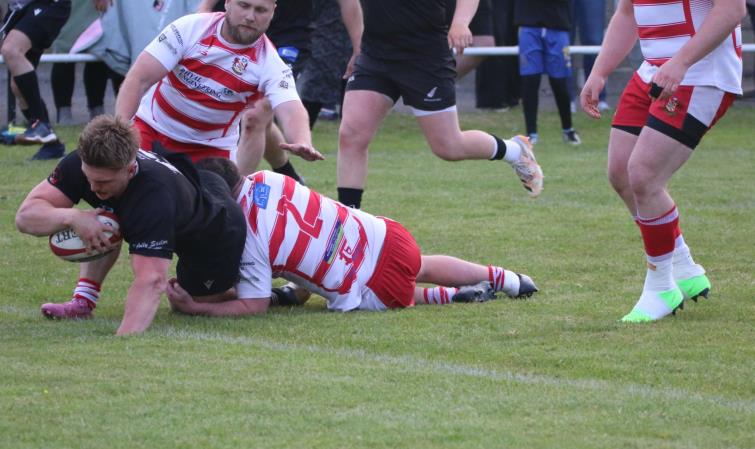 Tom Hughes slips through for The All Blacks. Picture Tim Phillips