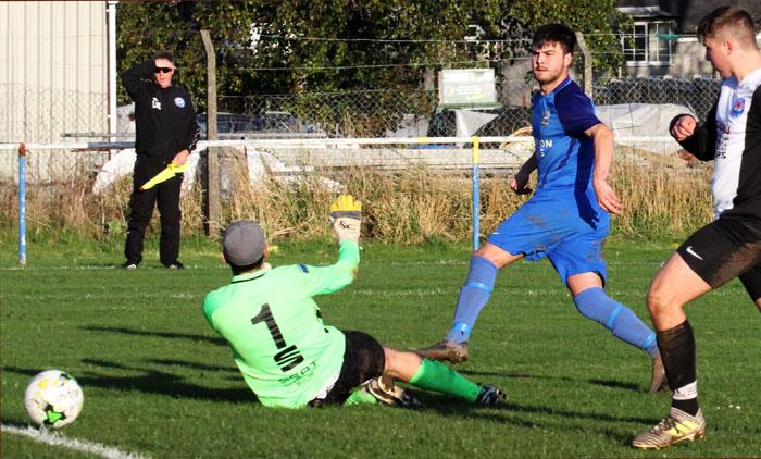 Blake James scores for Monkton Swifts against Neyland
