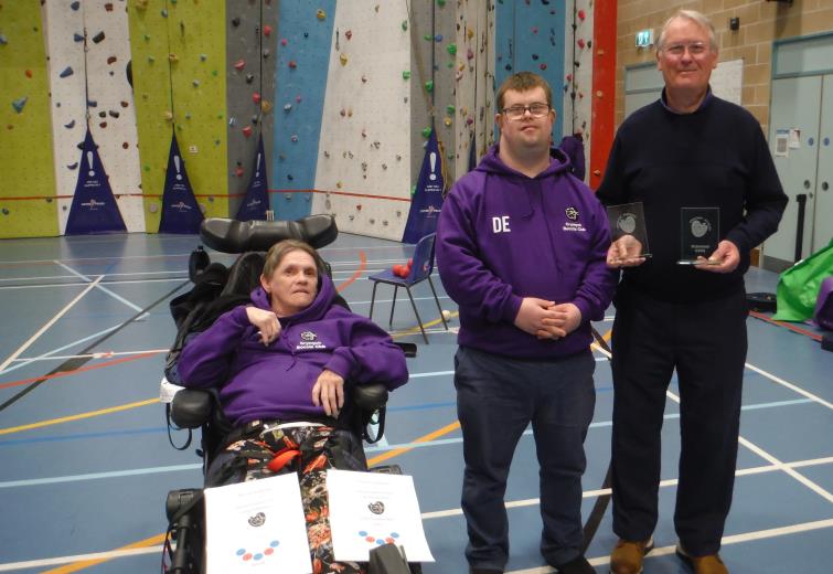 Andrew Scott Davies presenting the winners and runners up with their trophies.