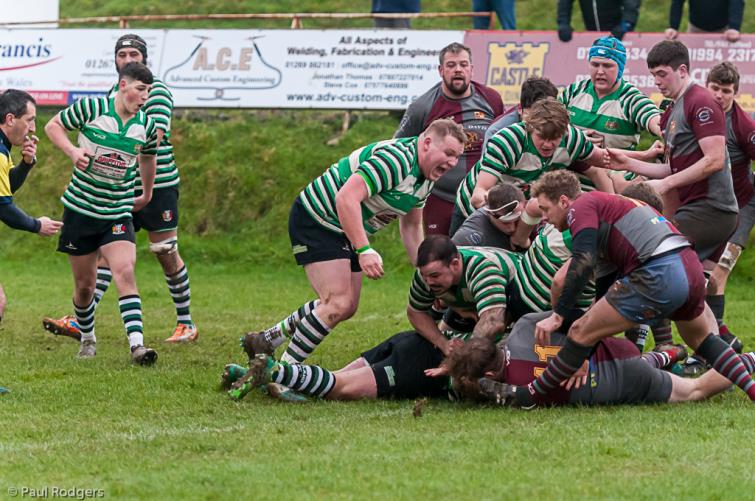 Jack Mason - vital try for Whitland No 8. Picture by Paul Rodgers