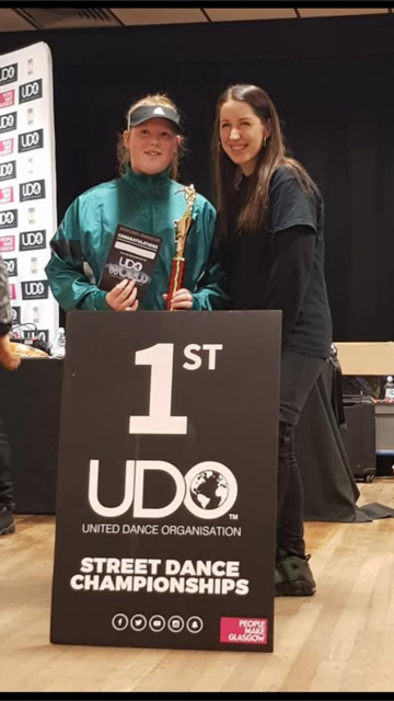 Kelci winning a UDO Street Dance Competition