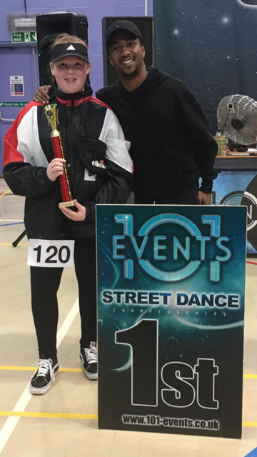 Kelci winning a 101 Events Street Dance competition