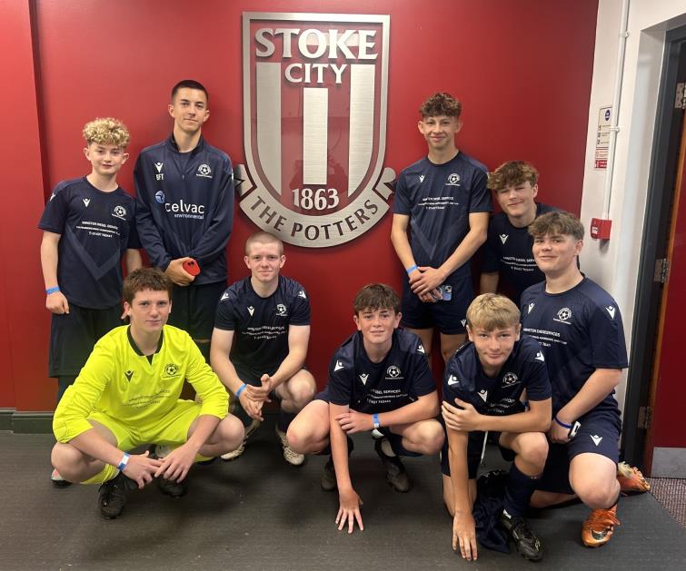 Pembrokeshire Schools Under-14 players pose with the Stoke City badge